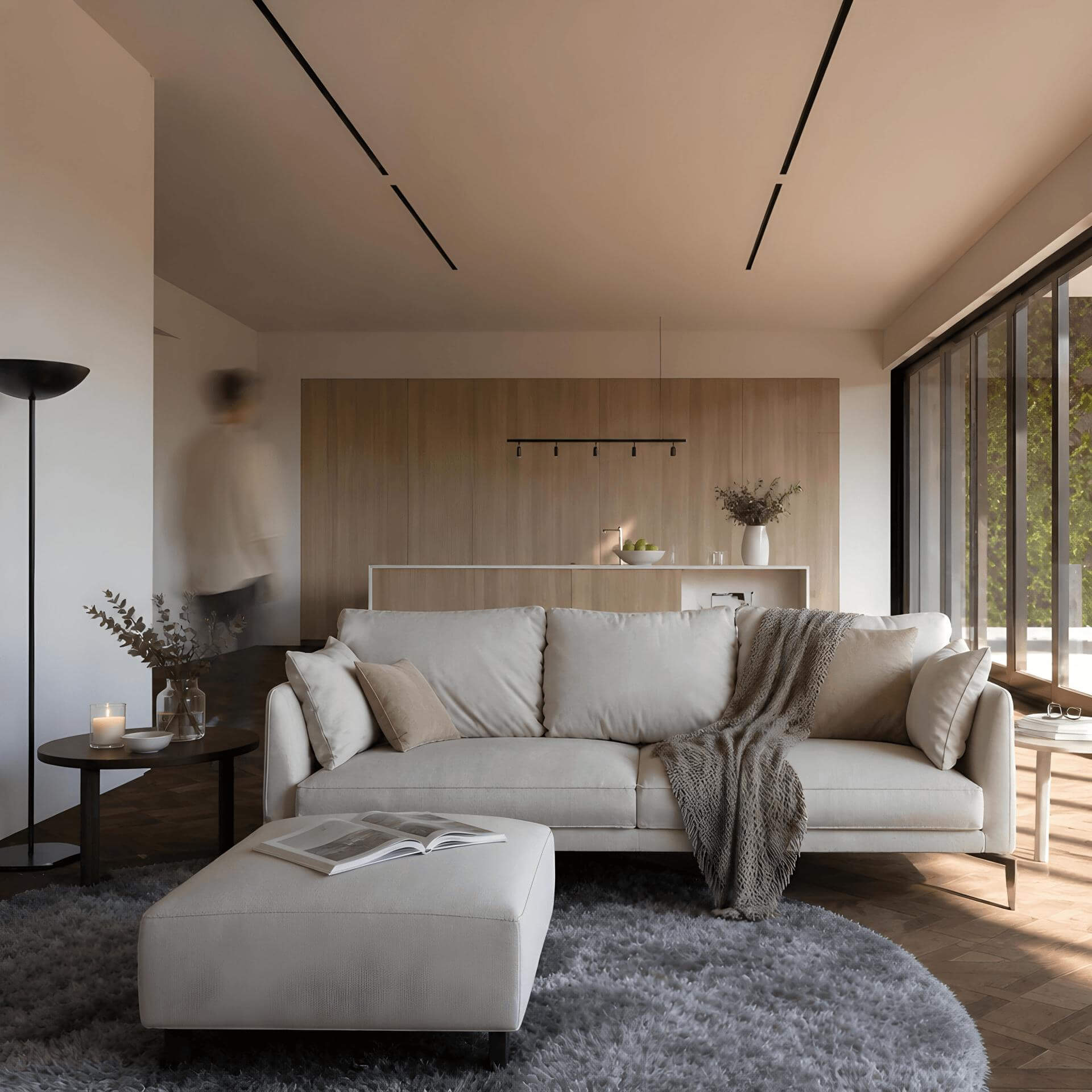 Prompt de interiores humanizados aplicado a render de salón con vida y presencia real